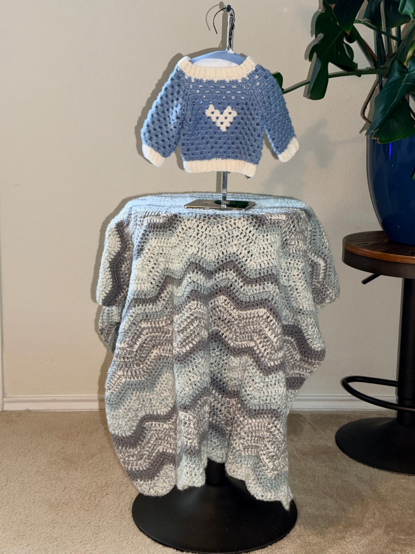 Handmade Merino Blend Crochet Baby Sweater/Jumper with Heart Motif