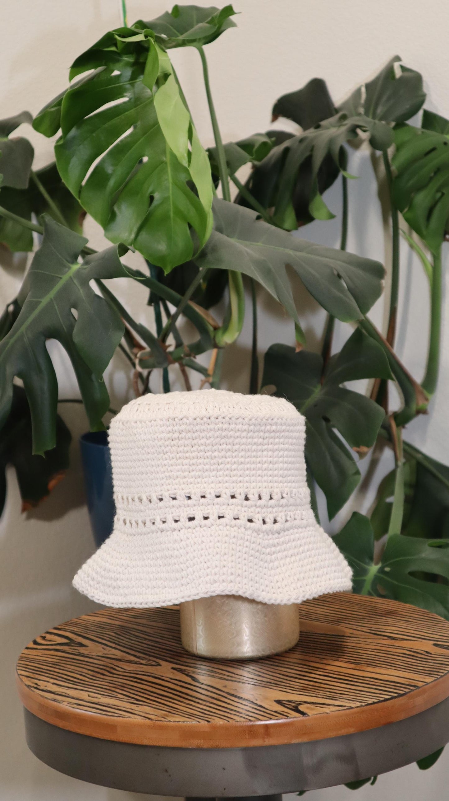 cream colored of summer crochet cotton bucket hat