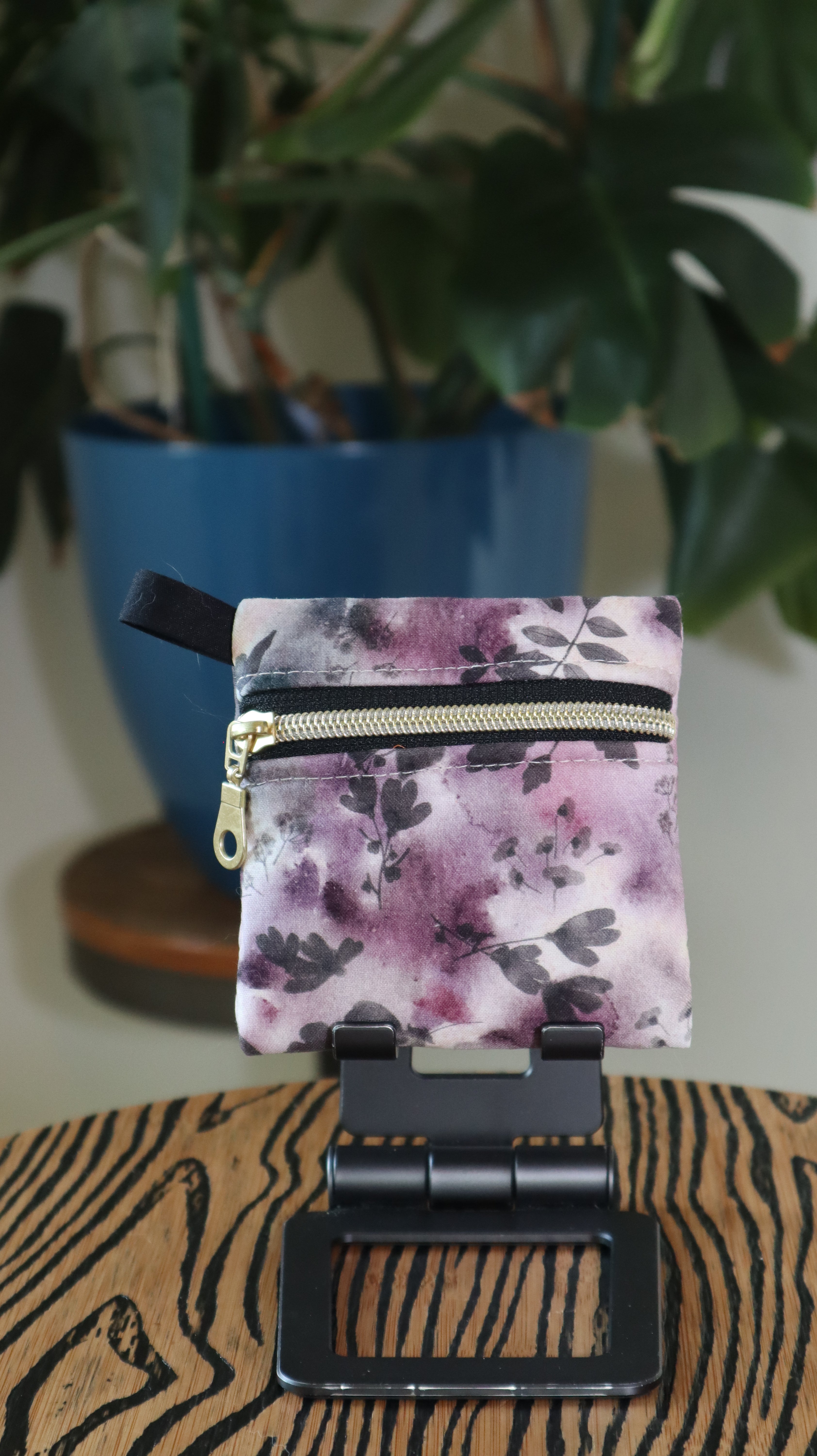 Handmade Wristlet Wallet with Key Fob | Cotton & Nylon Zipper Pouch