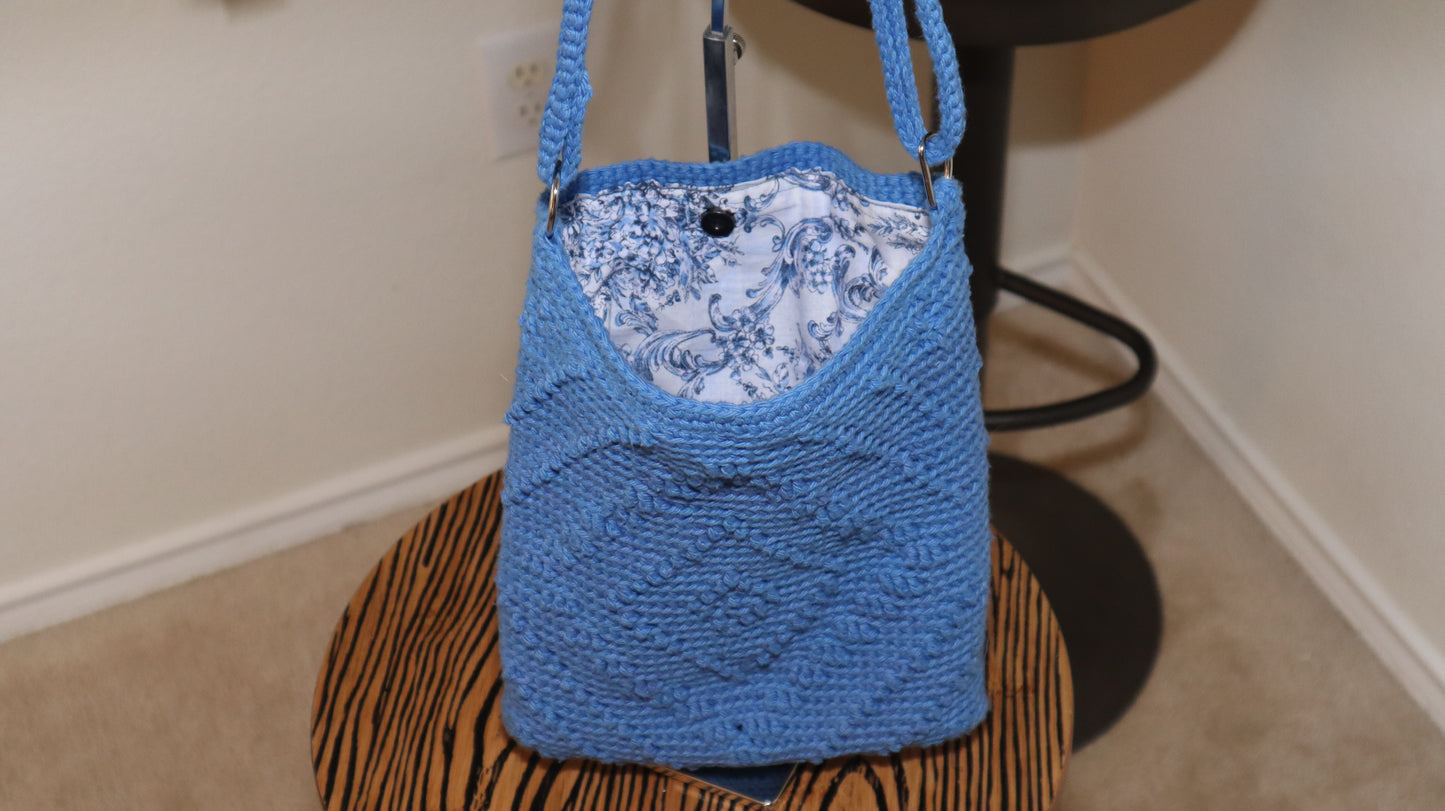 Handmade Crochet Cotton Crossbody Purse with Diamond Pattern & Lining