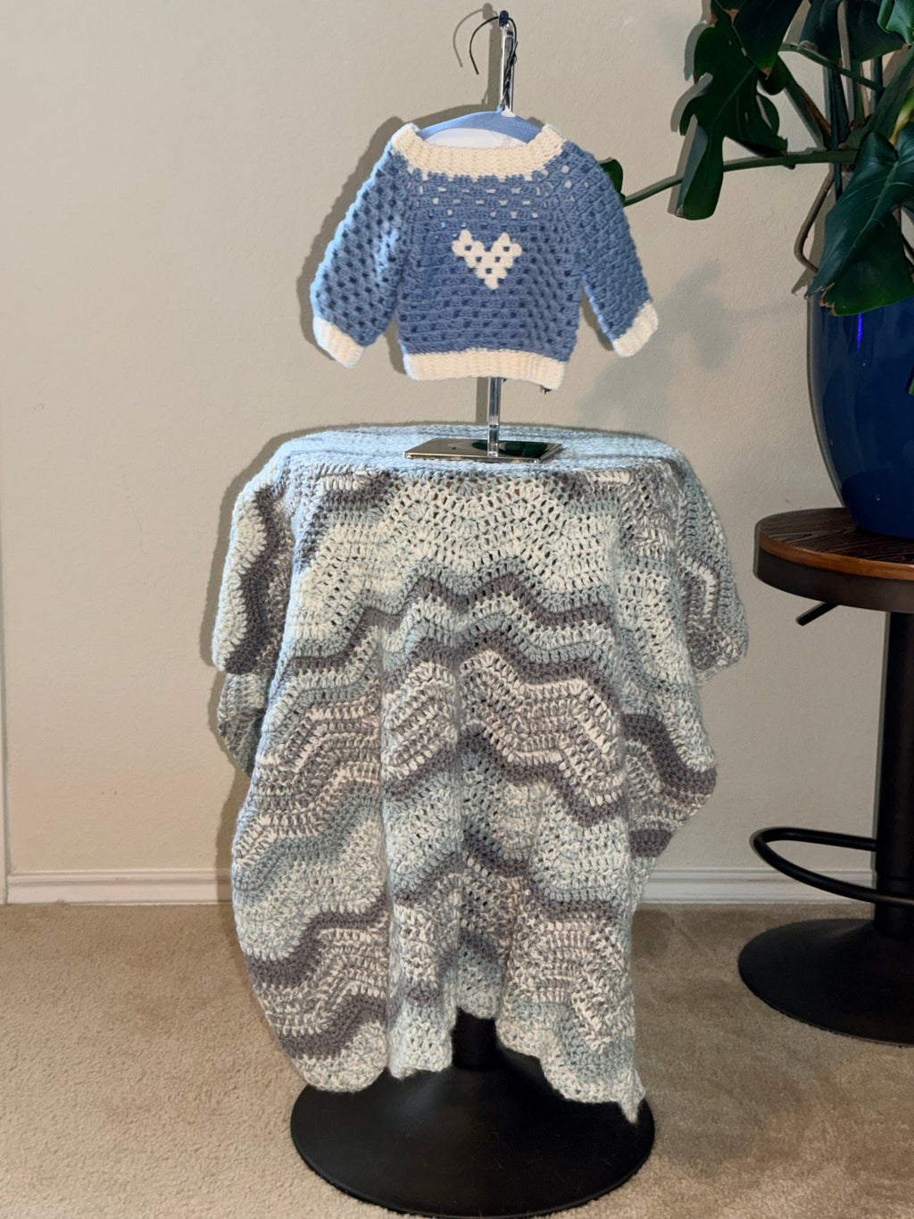 Handmade Merino Blend Crochet Baby Sweater/Jumper with Heart Motif