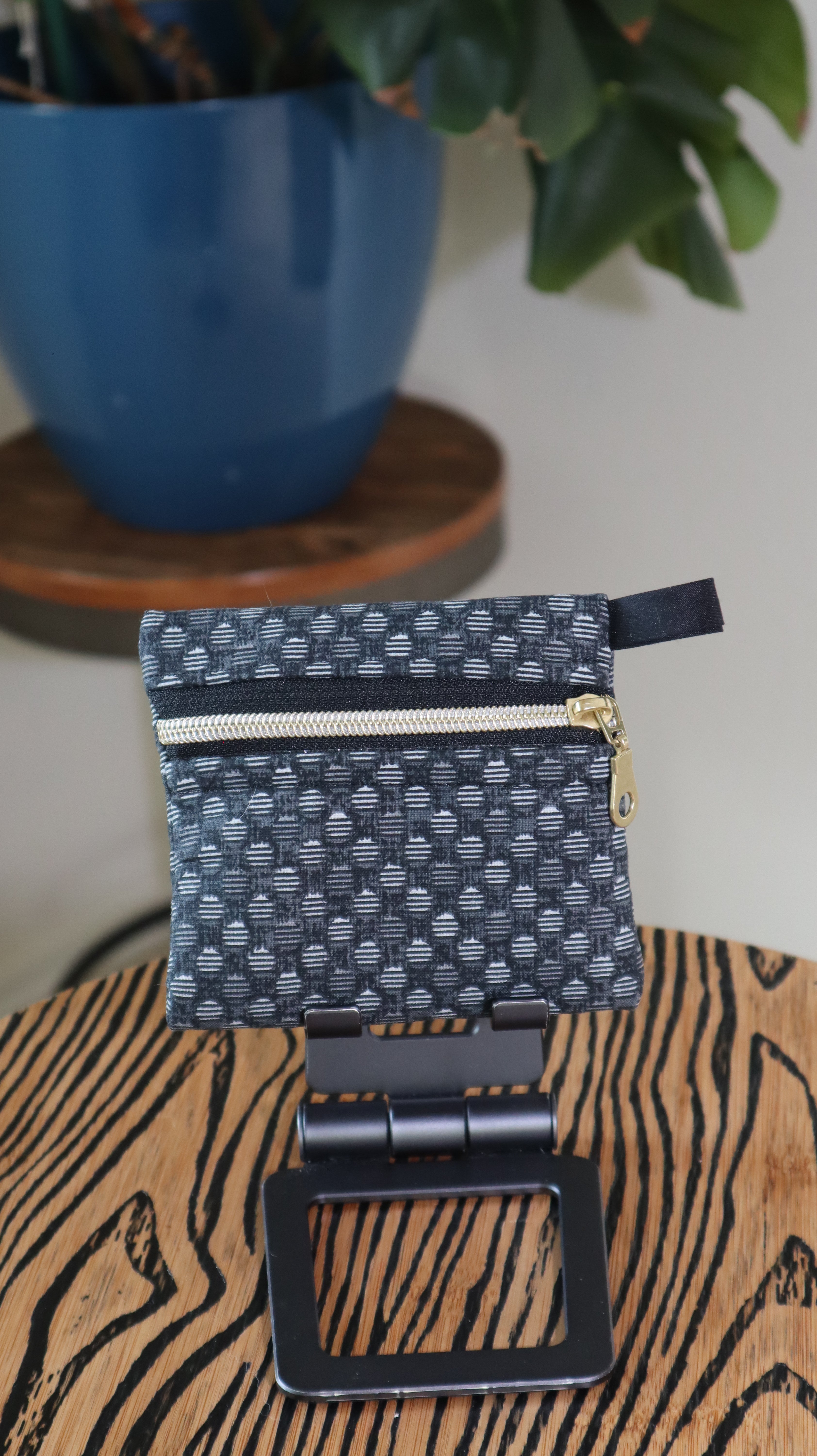 Handmade Wristlet Wallet with Key Fob | Cotton & Nylon Zipper Pouch