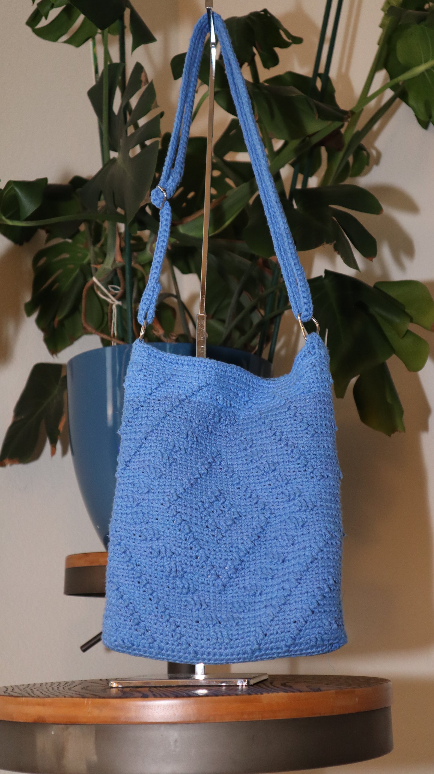 Handmade Crochet Cotton Crossbody Purse with Diamond Pattern & Lining