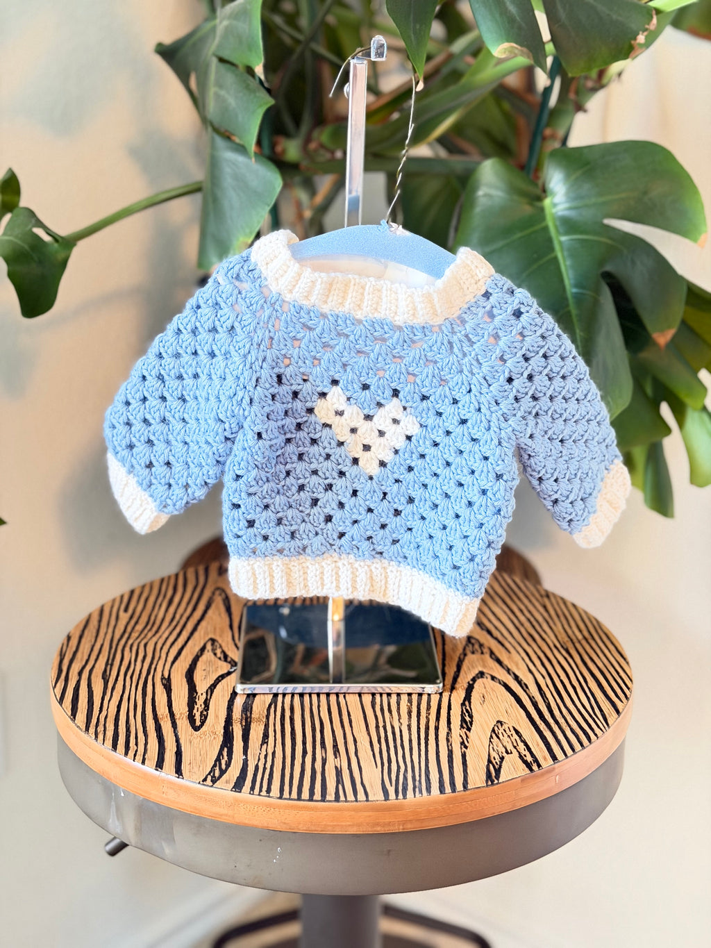 Handmade Merino Blend Crochet Baby Sweater/Jumper with Heart Motif
