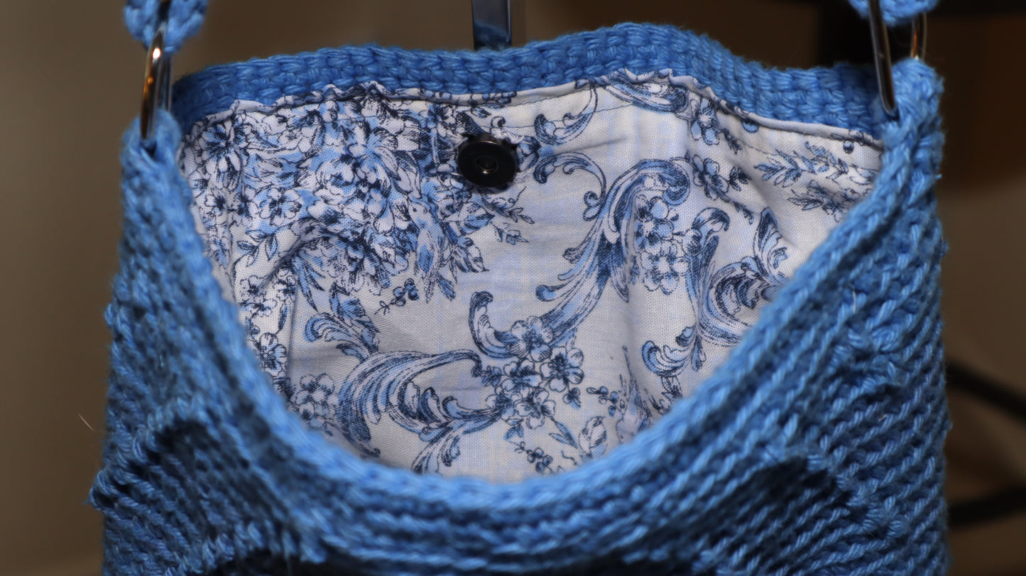 Handmade Crochet Cotton Crossbody Purse with Diamond Pattern & Lining