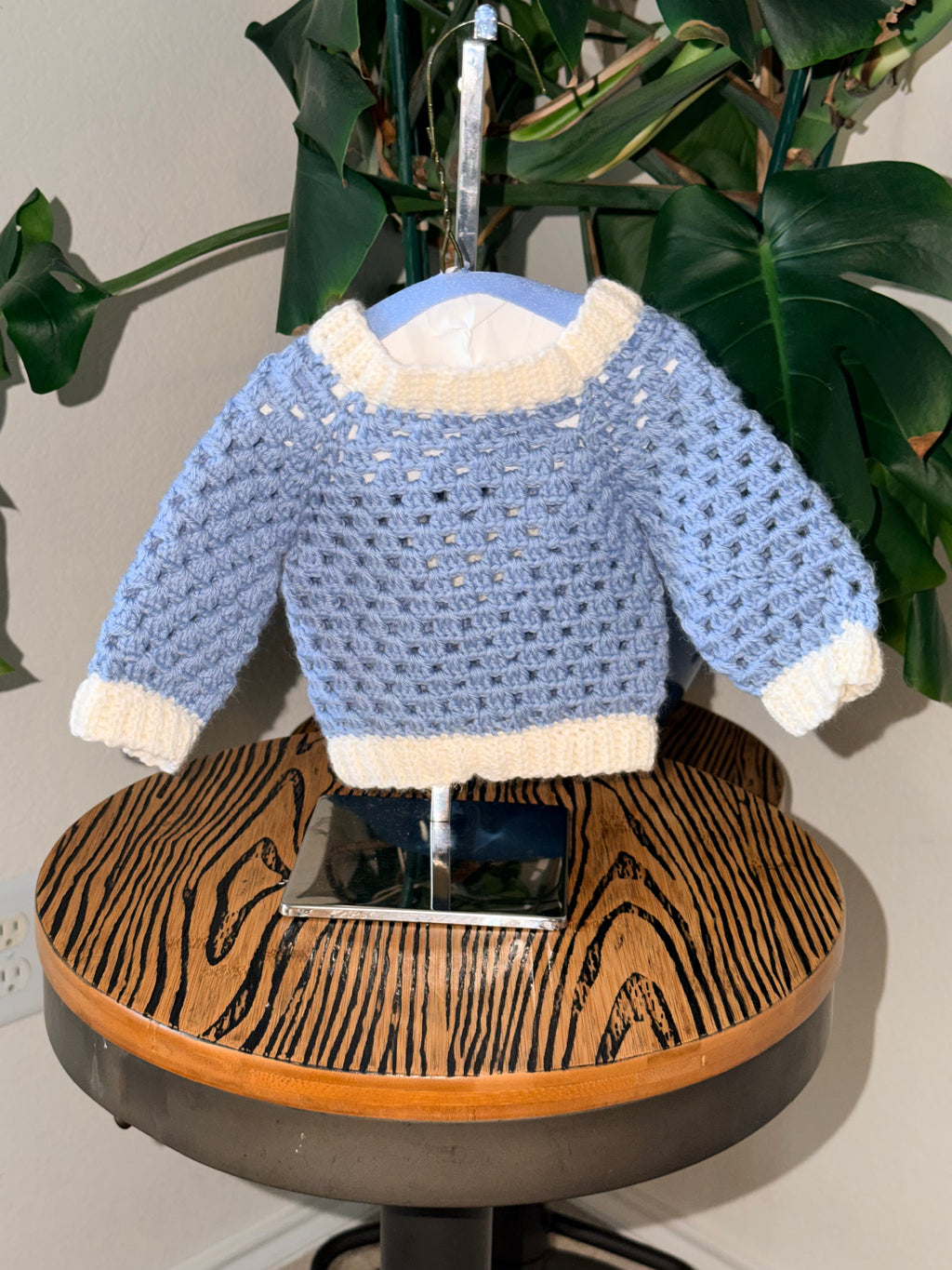 Handmade Merino Blend Crochet Baby Sweater/Jumper with Heart Motif