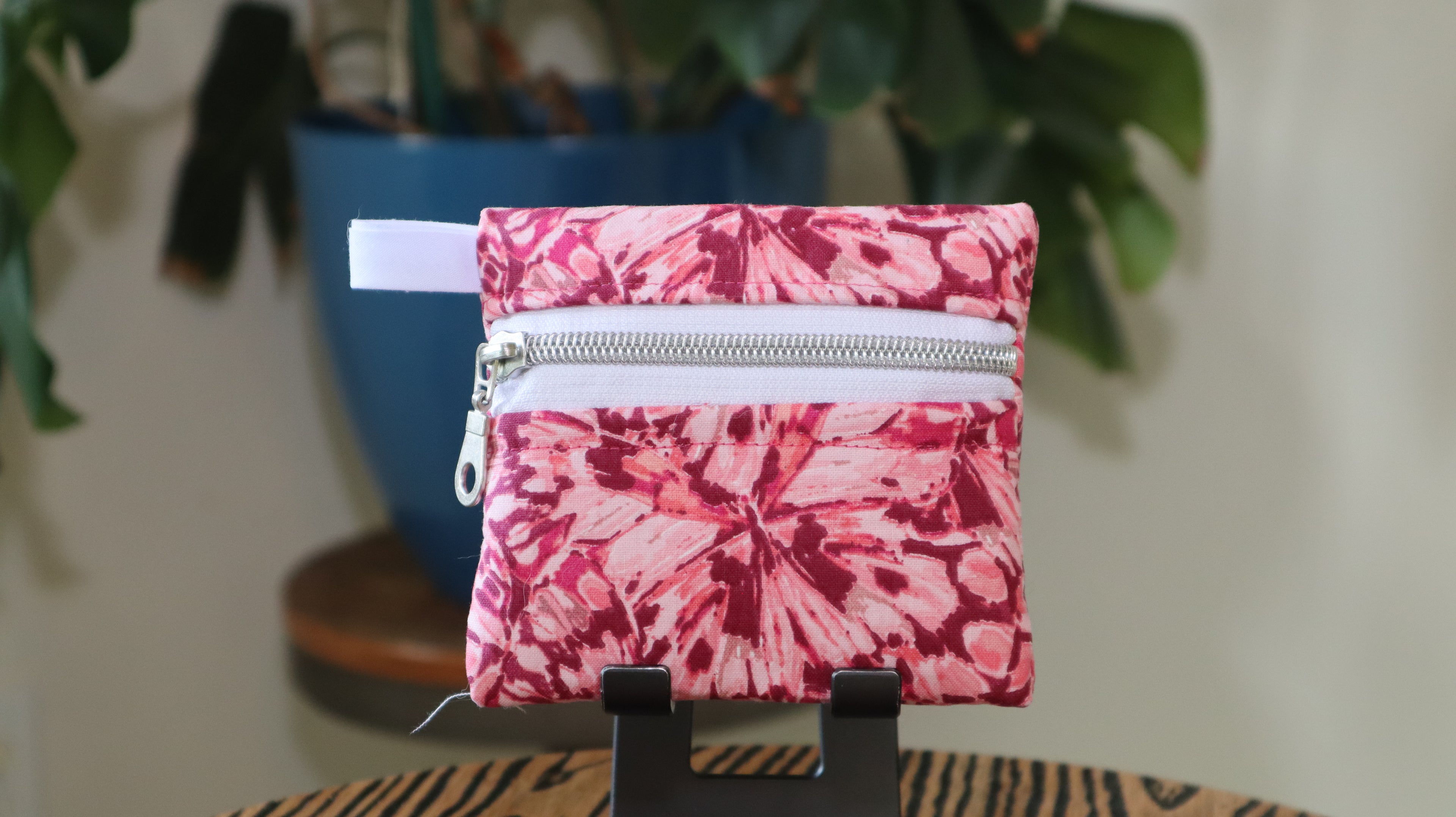 Handmade Wristlet Wallet with Key Fob | Cotton & Nylon Zipper Pouch
