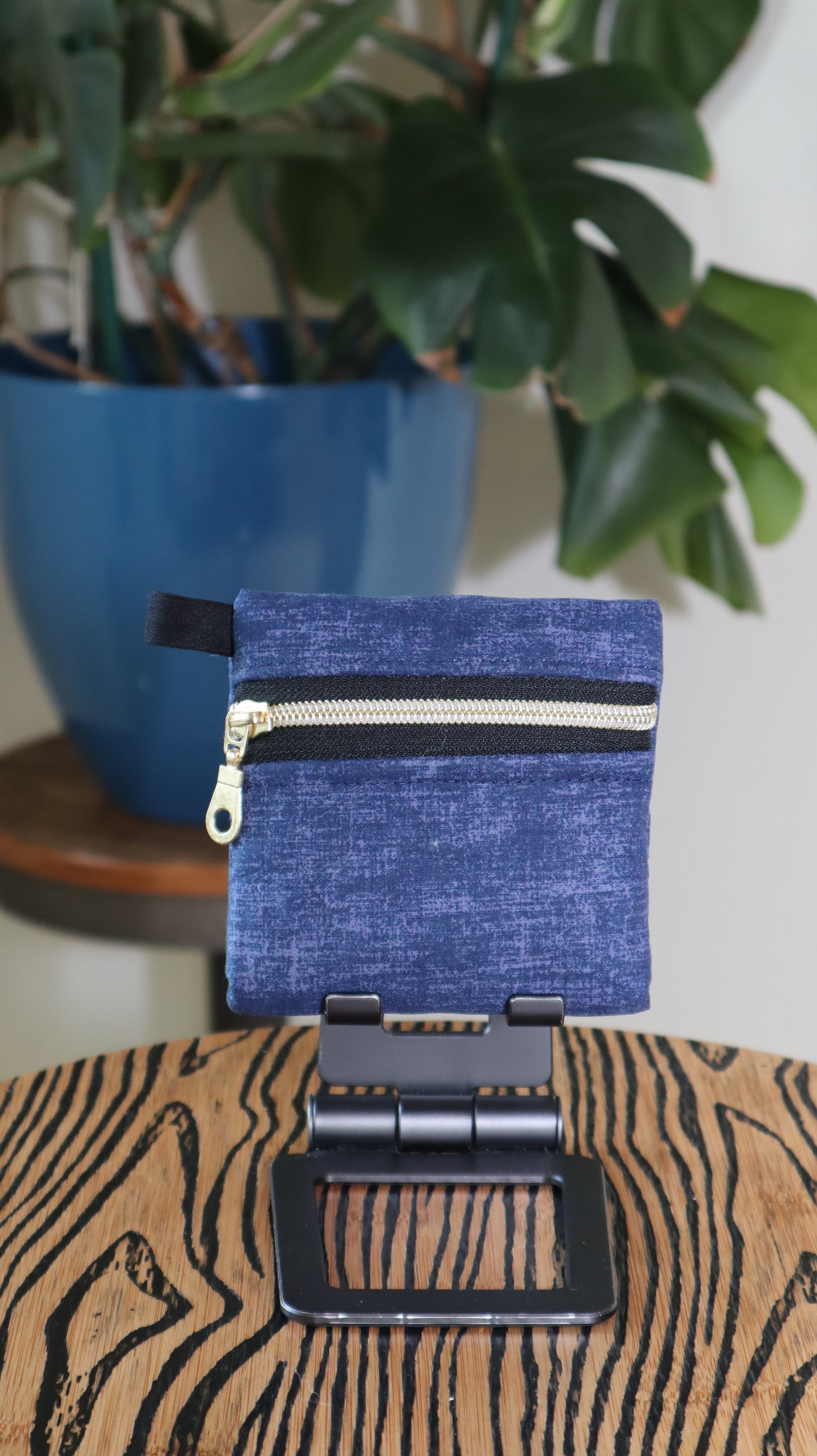Handmade Wristlet Wallet with Key Fob | Cotton & Nylon Zipper Pouch