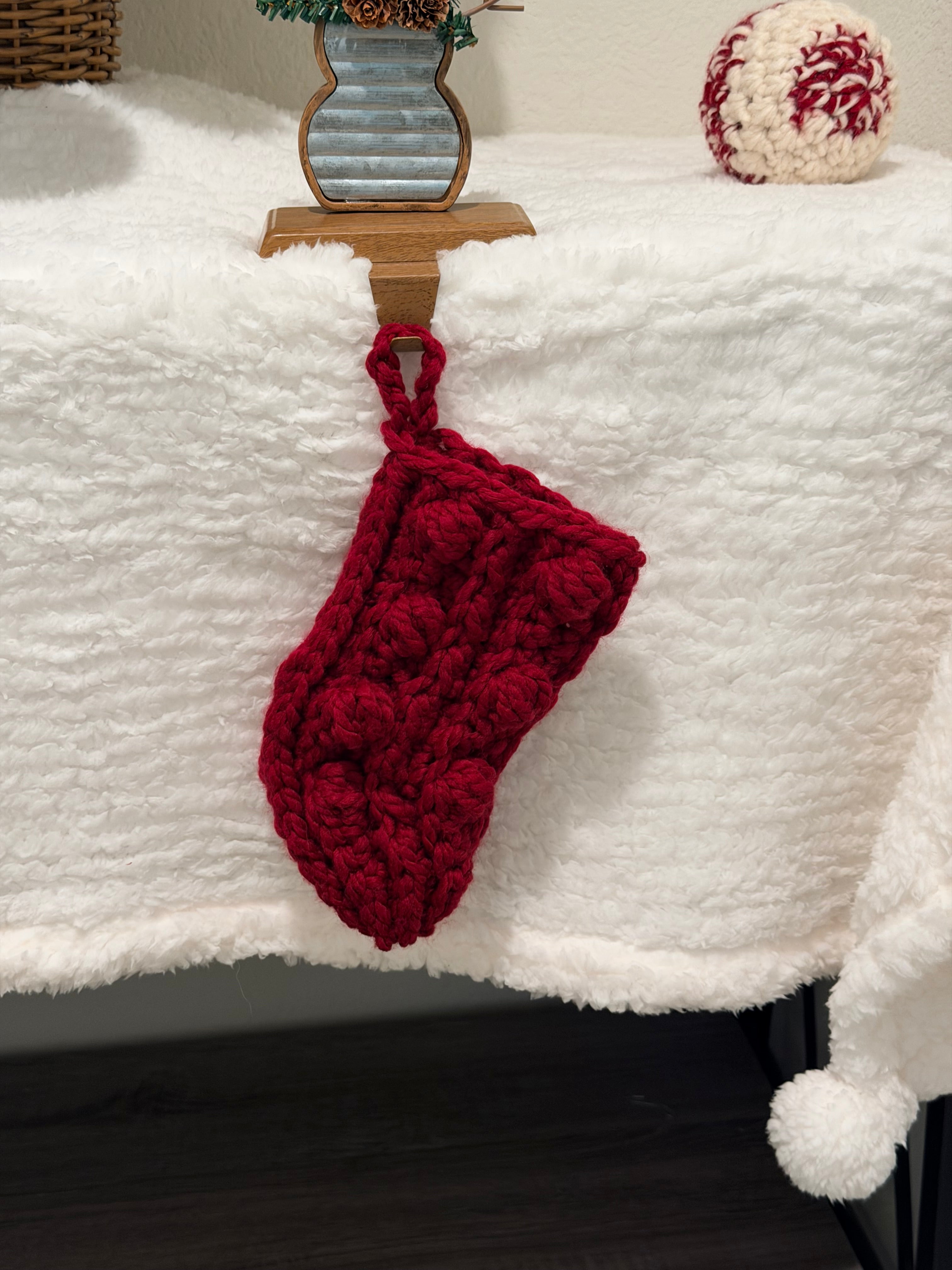 Handmade Crochet Christmas Stockings – Small & Large – Cozy Bobble Design