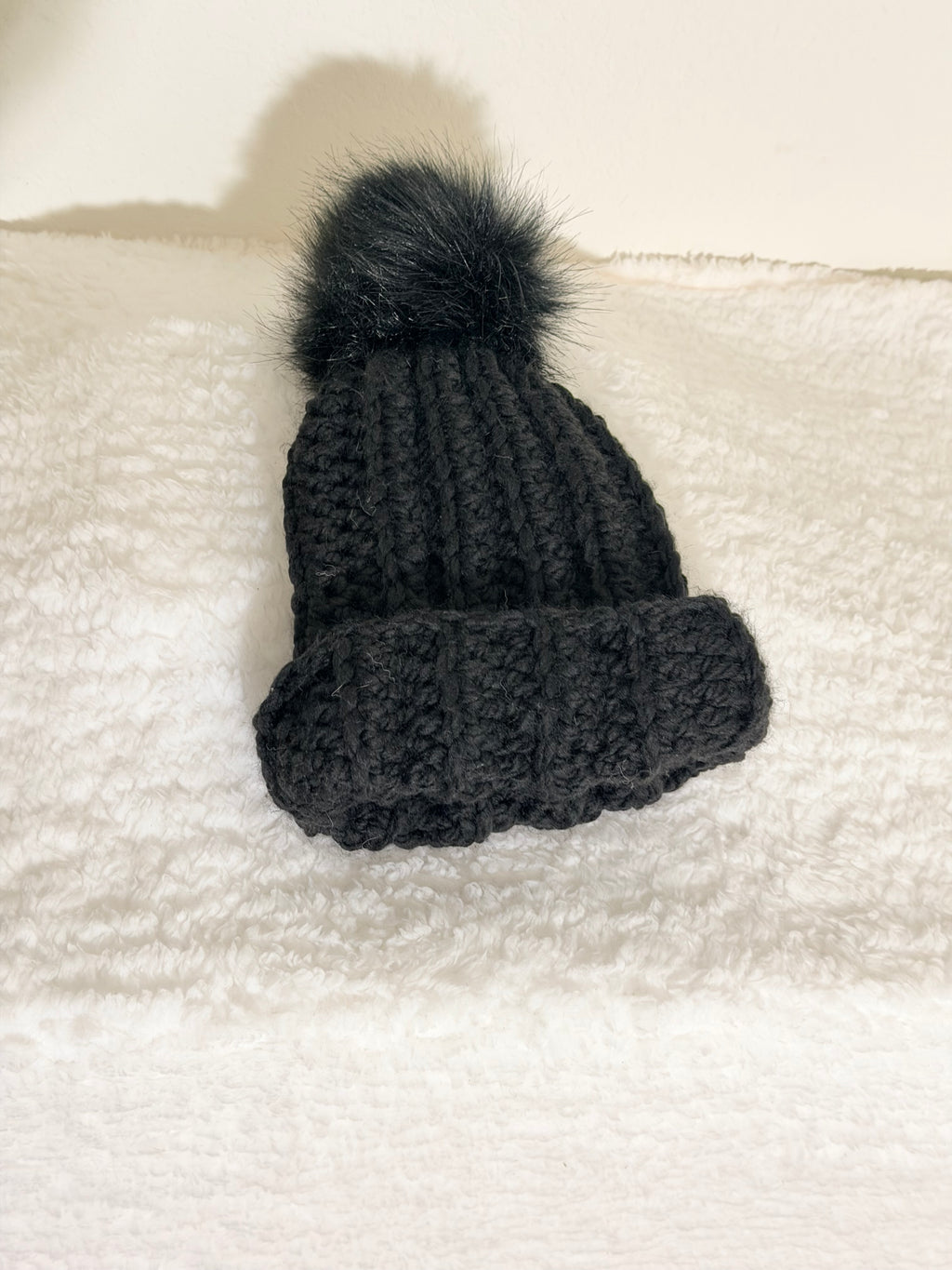 Cozy Handmade Crocheted Beanie with Faux Fur Pom Pom - Made to Order | Wool & Acrylic Winter Hat | Customizable Warm Chunky Knit Hat