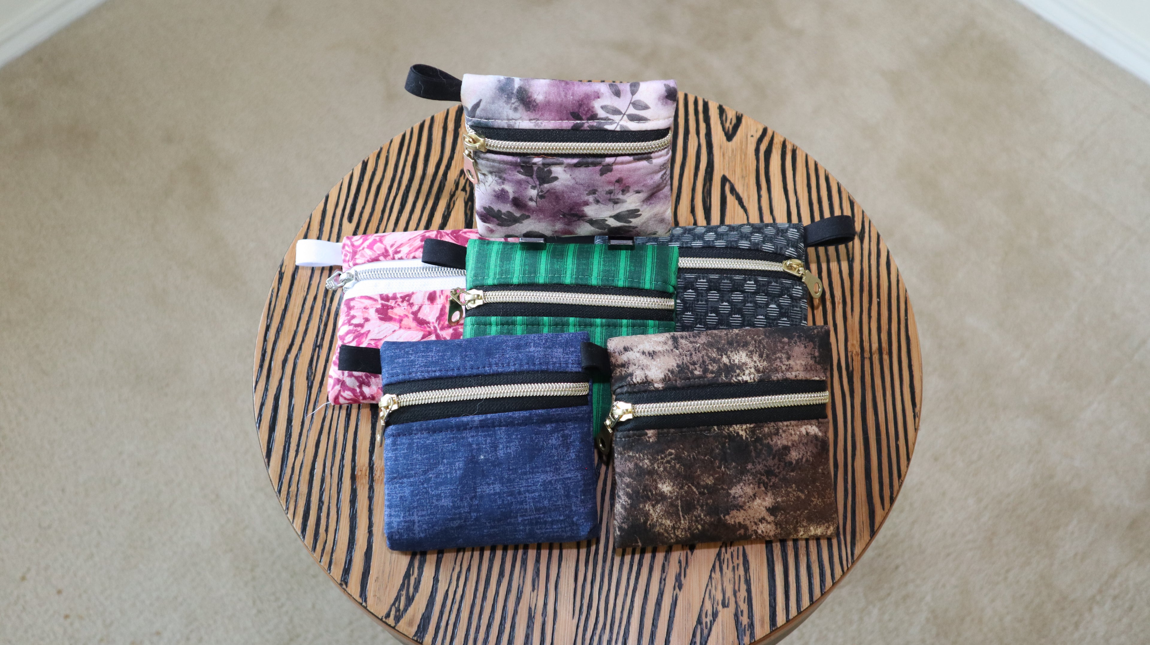 Handmade Wristlet Wallet with Key Fob | Cotton & Nylon Zipper Pouch