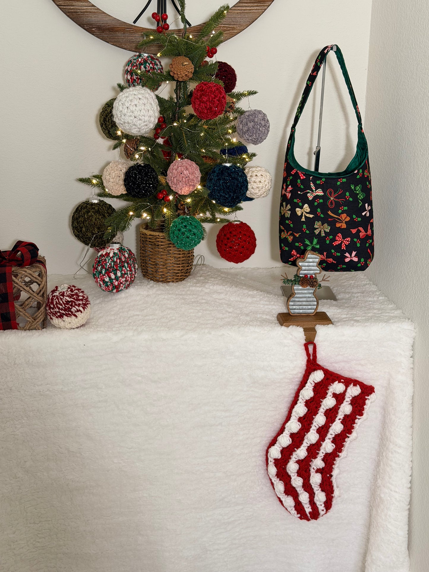 Handcrafted Velvet Crochet Christmas Bauble Ornament – Sparkly Holiday Tree Decor | Handmade Crochet Ornament | Single or Set of 4