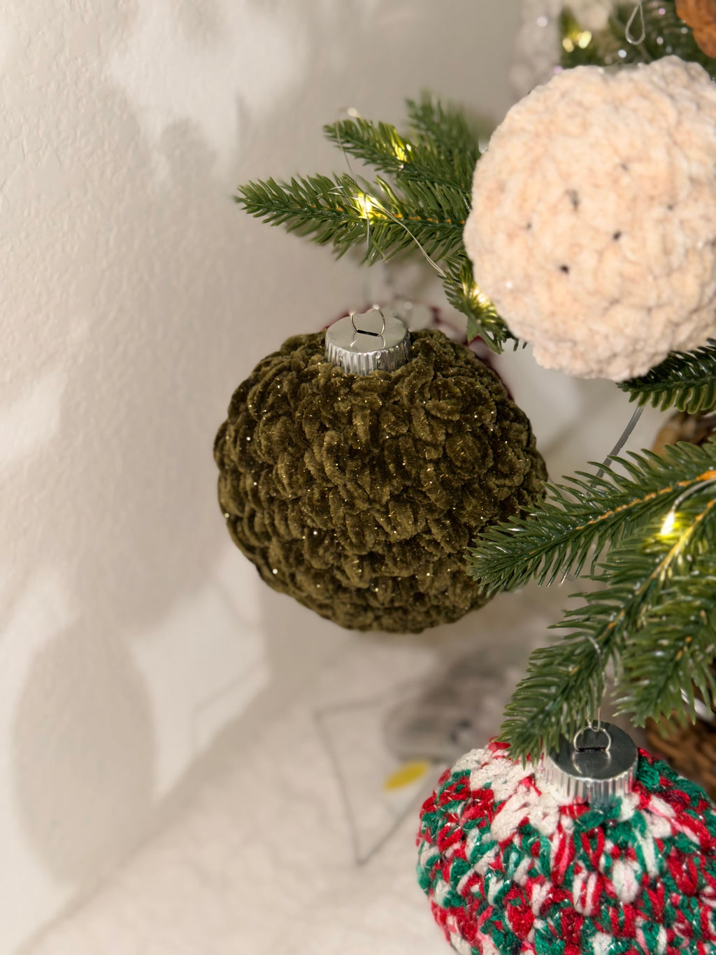 Handcrafted Velvet Crochet Christmas Bauble Ornament – Sparkly Holiday Tree Decor | Handmade Crochet Ornament | Single or Set of 4