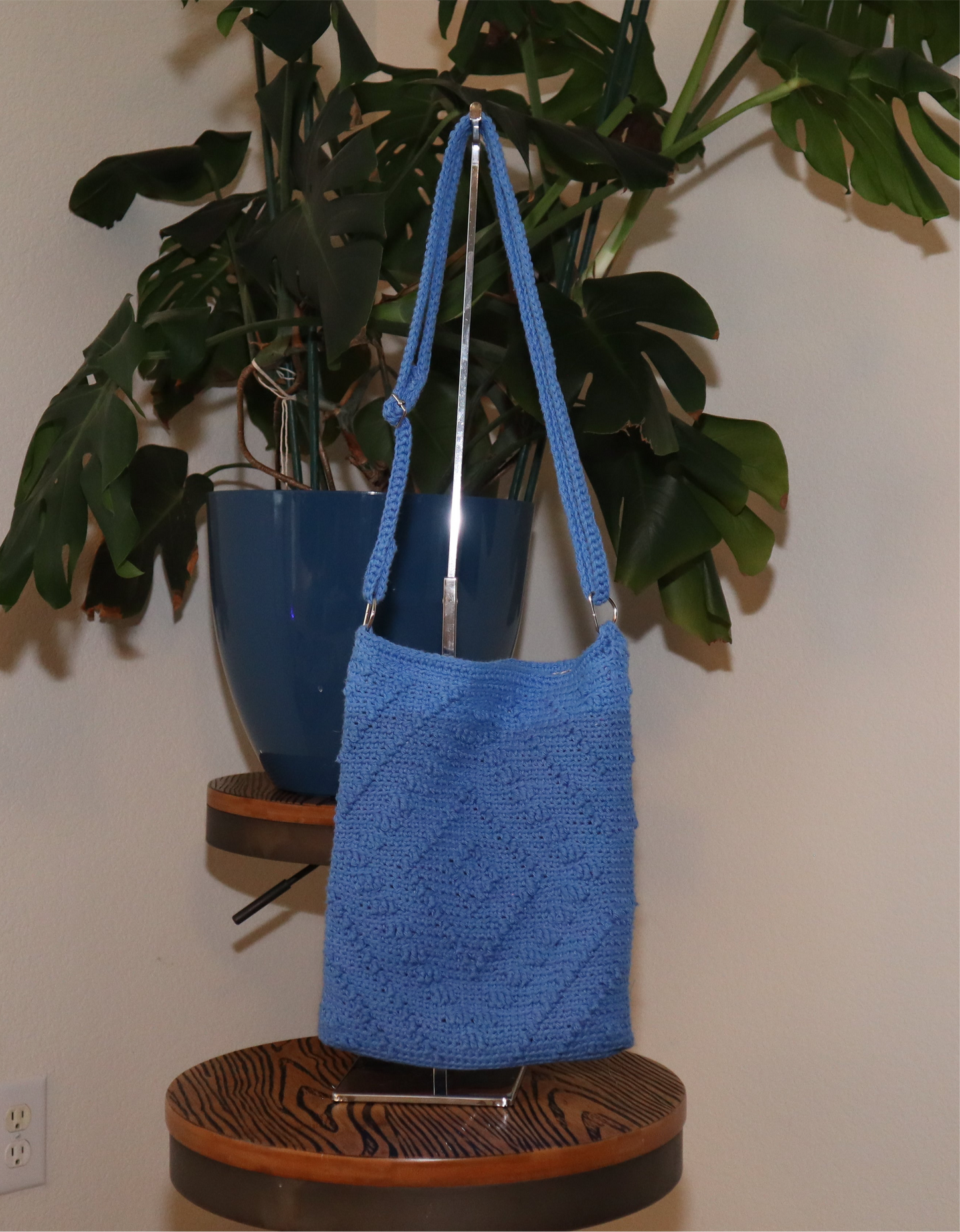 Handmade Crochet Cotton Crossbody Purse with Diamond Pattern & Lining