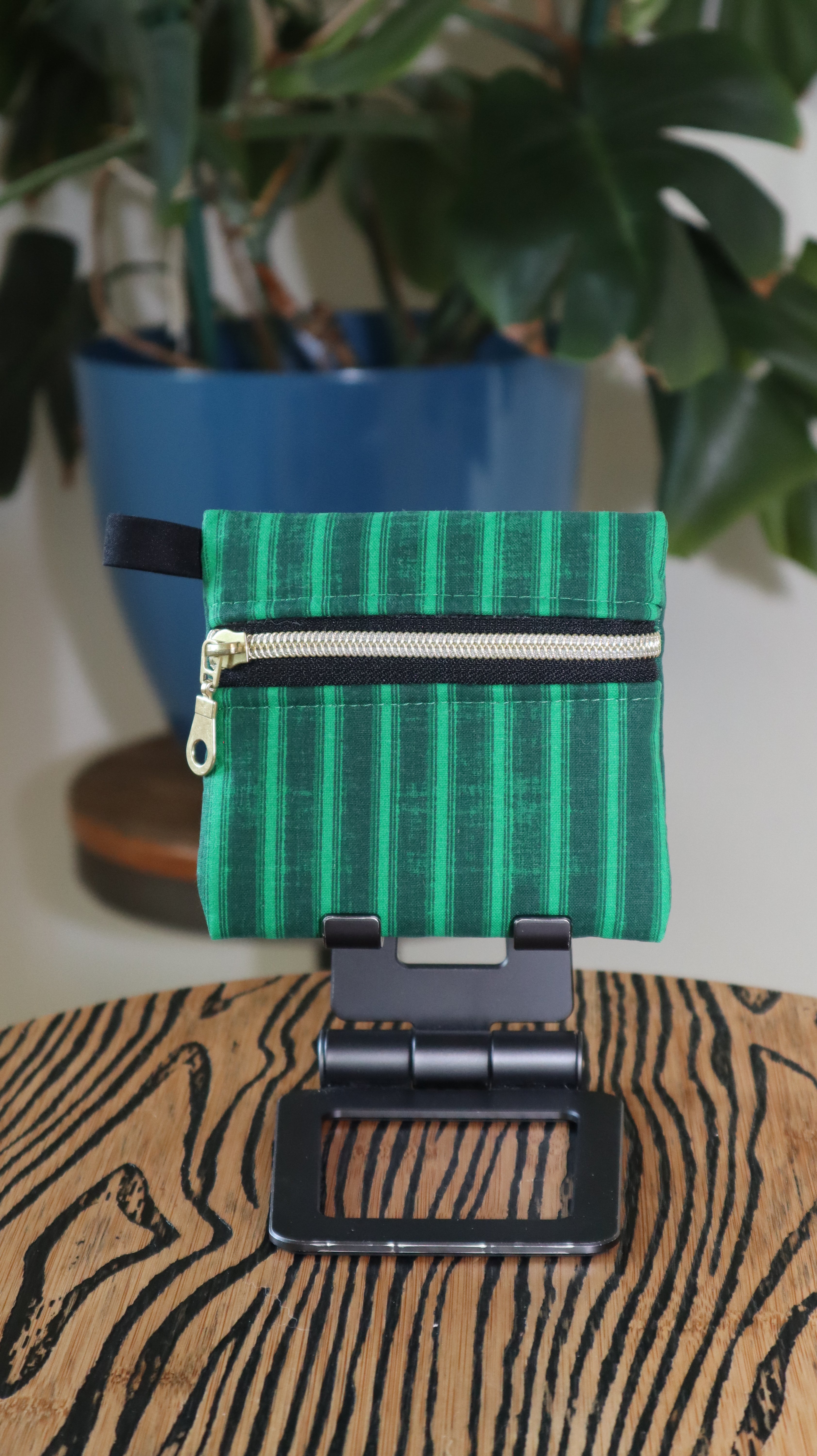 Handmade Wristlet Wallet with Key Fob | Cotton & Nylon Zipper Pouch