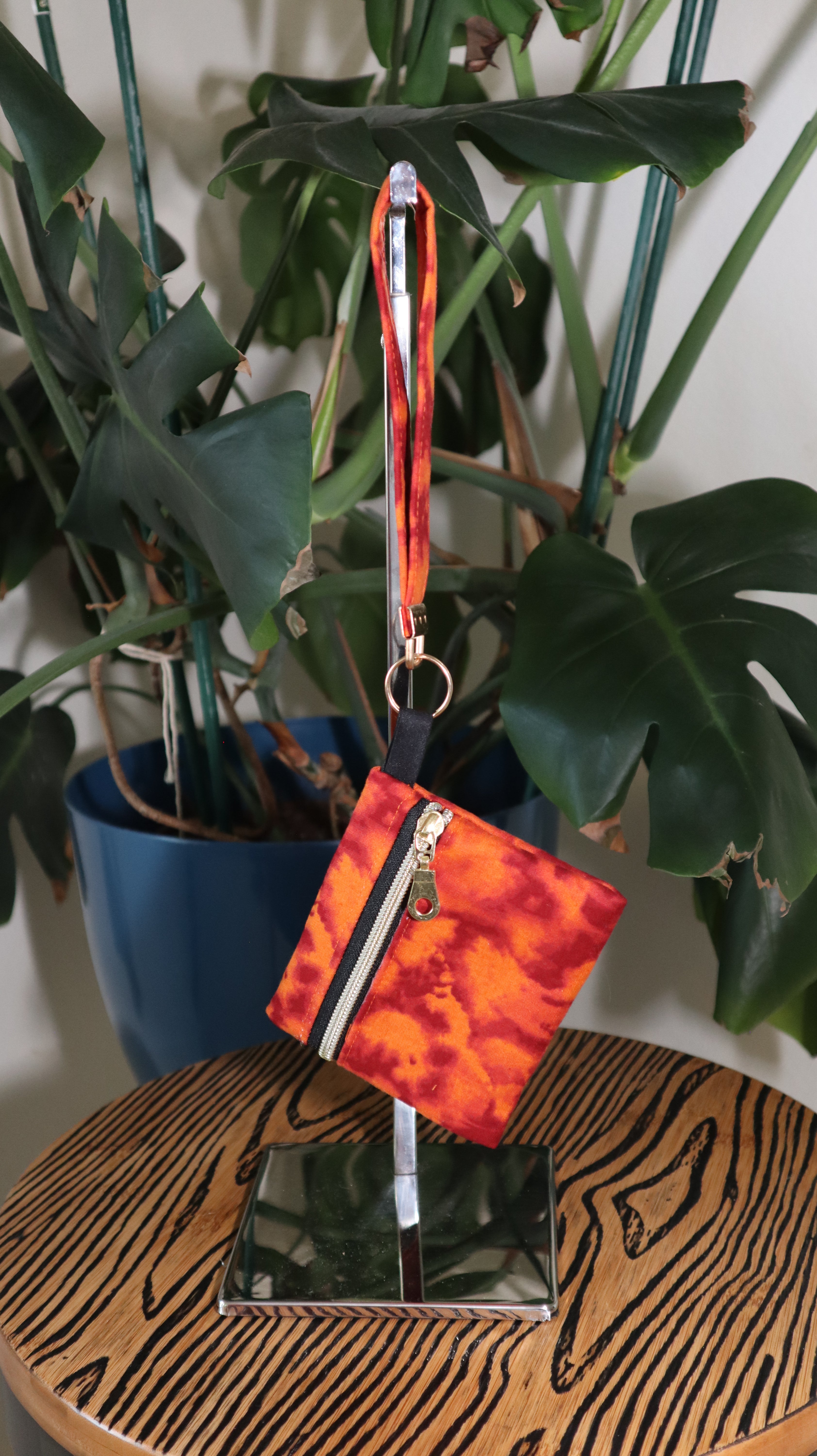 Handmade Wristlet Wallet with Key Fob | Cotton & Nylon Zipper Pouch