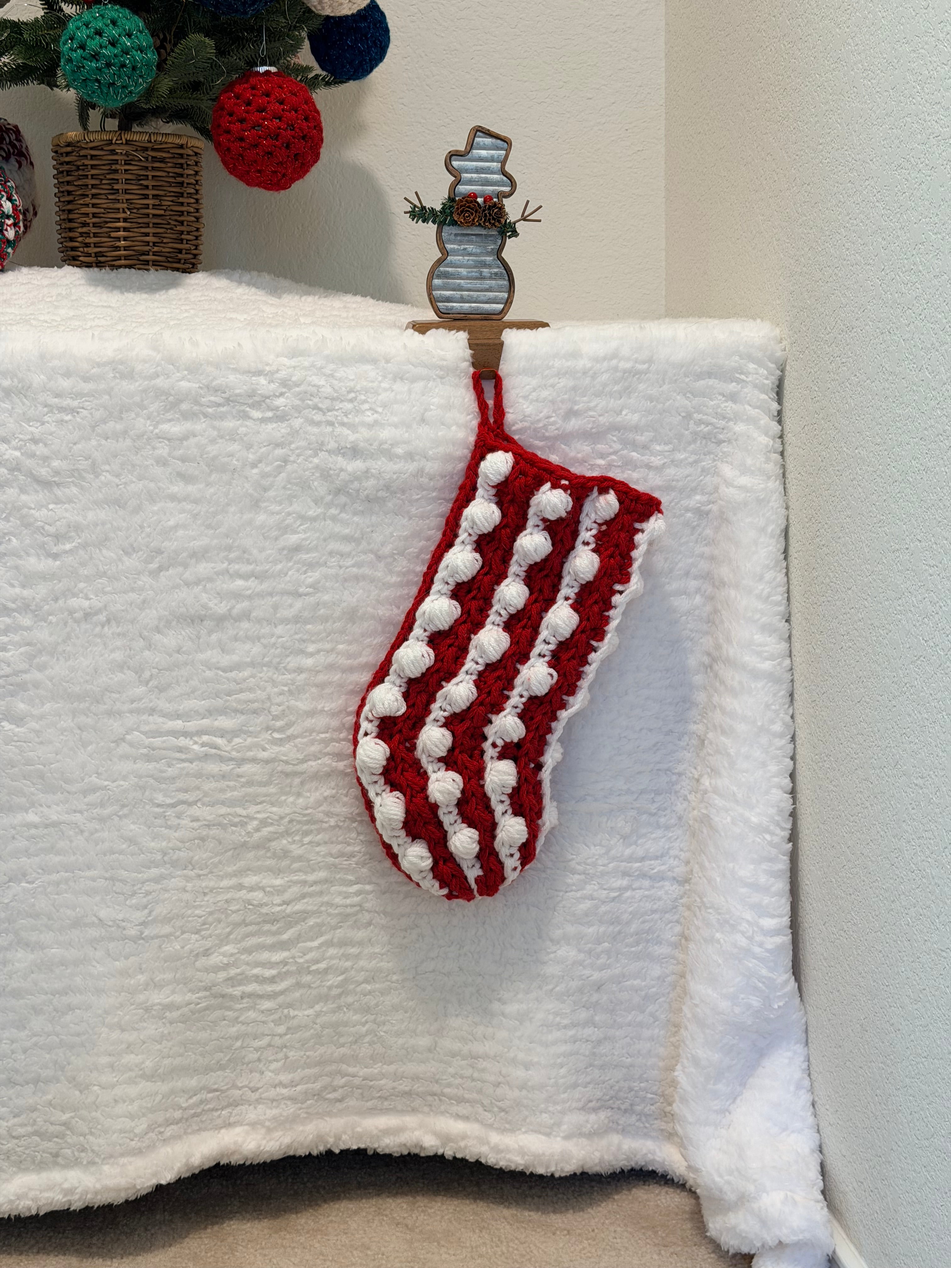 Handmade Crochet Christmas Stockings – Small & Large – Cozy Bobble Design