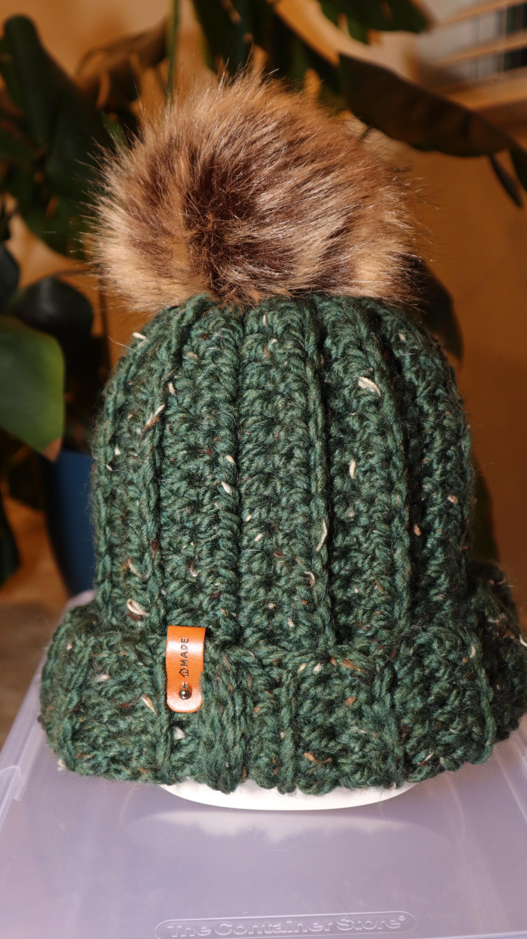 Cozy Handmade Crocheted Beanie with Faux Fur Pom Pom - Made to Order | Wool & Acrylic Winter Hat | Customizable Warm Chunky Knit Hat