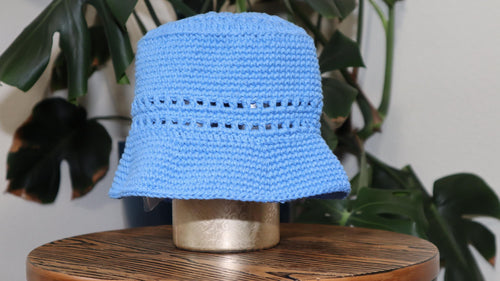 blue crochet cotton bucket hat