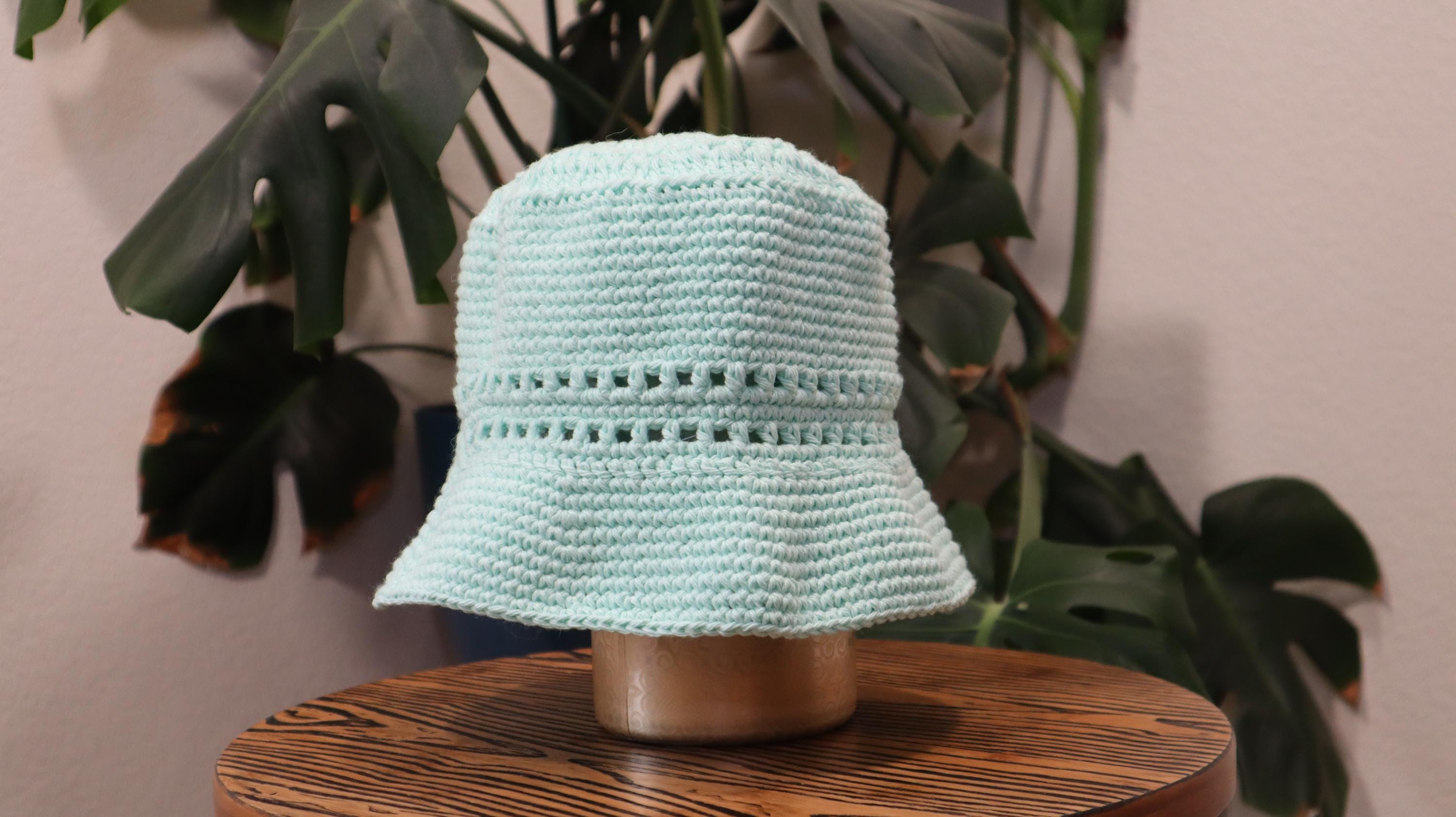 mint green crochet cotton bucket hat
