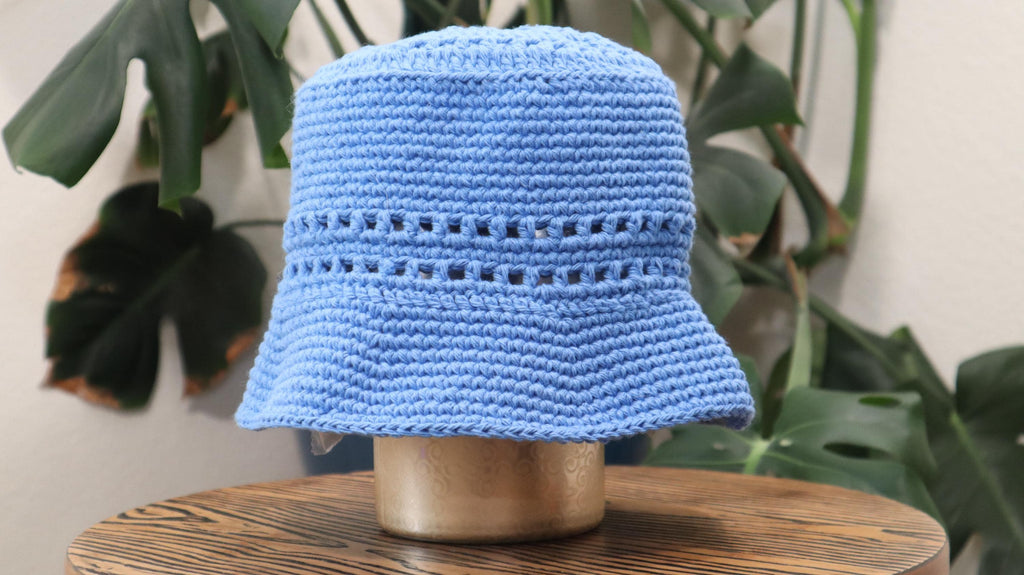 blue crochet cotton bucket hat