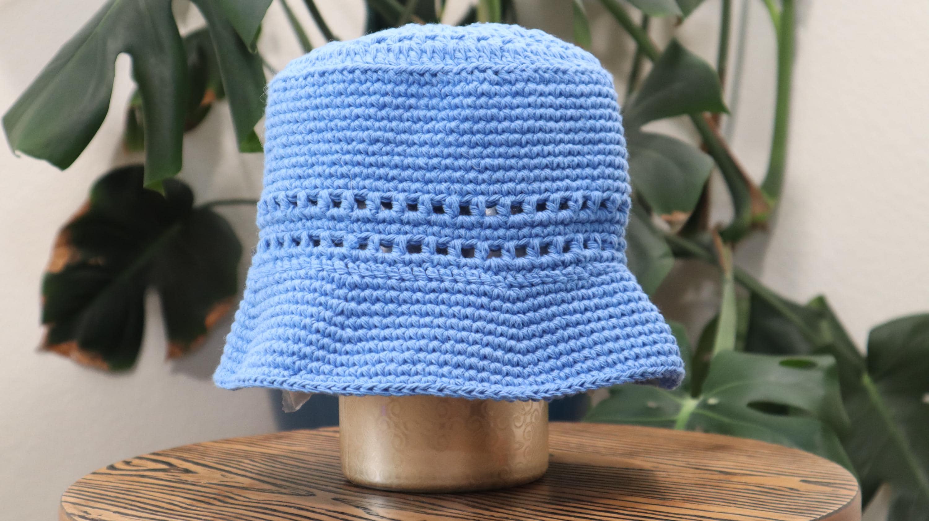blue crochet cotton bucket hat