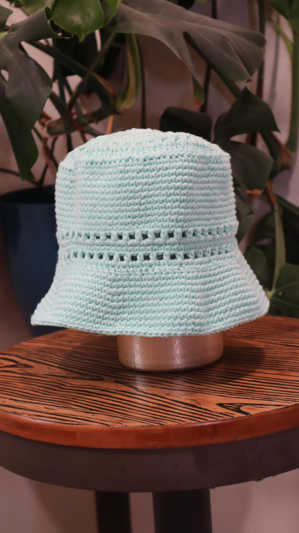 mint green crochet cotton bucket hat