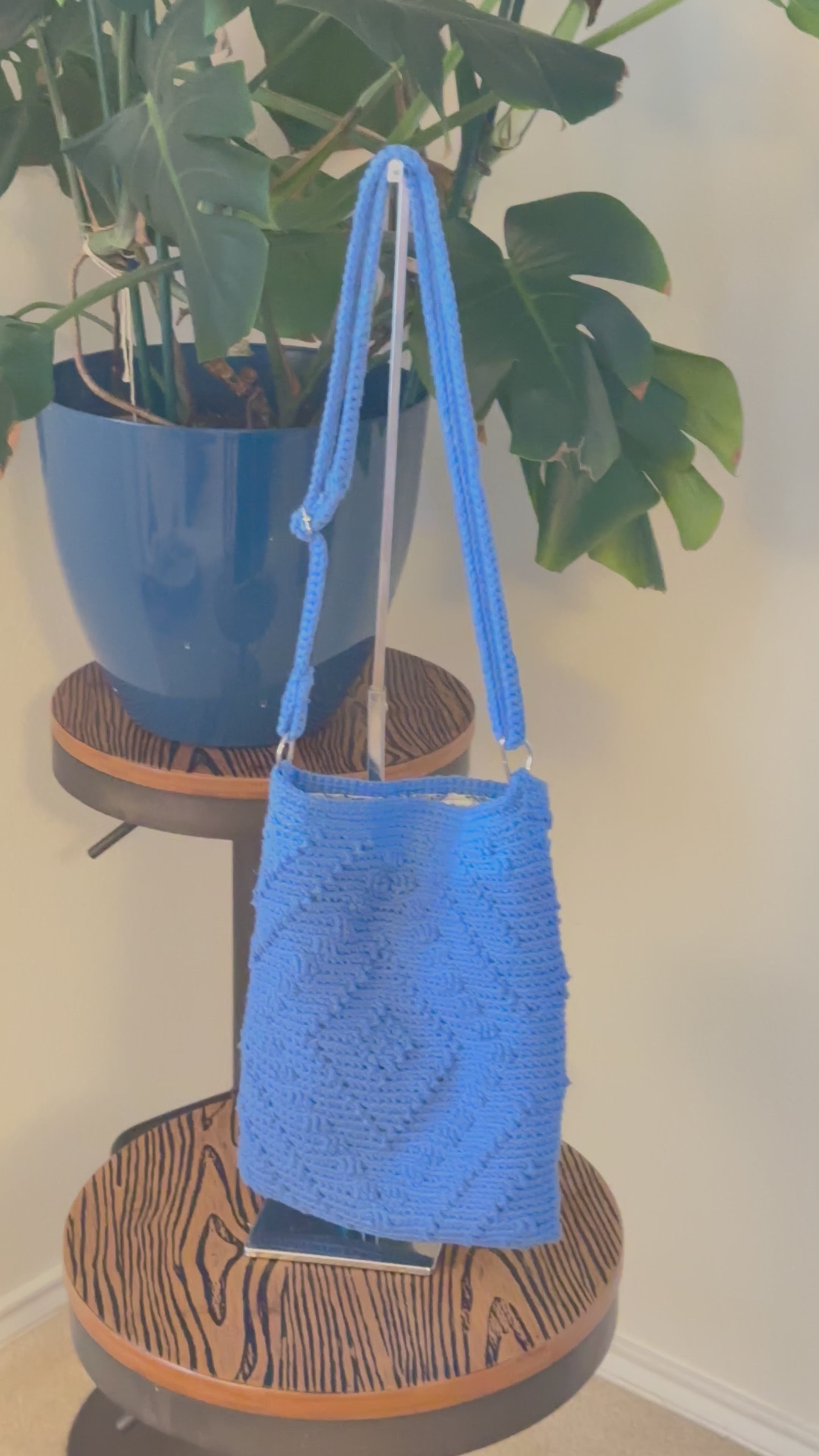 Handmade Crochet Cotton Crossbody Purse with Diamond Pattern & Lining