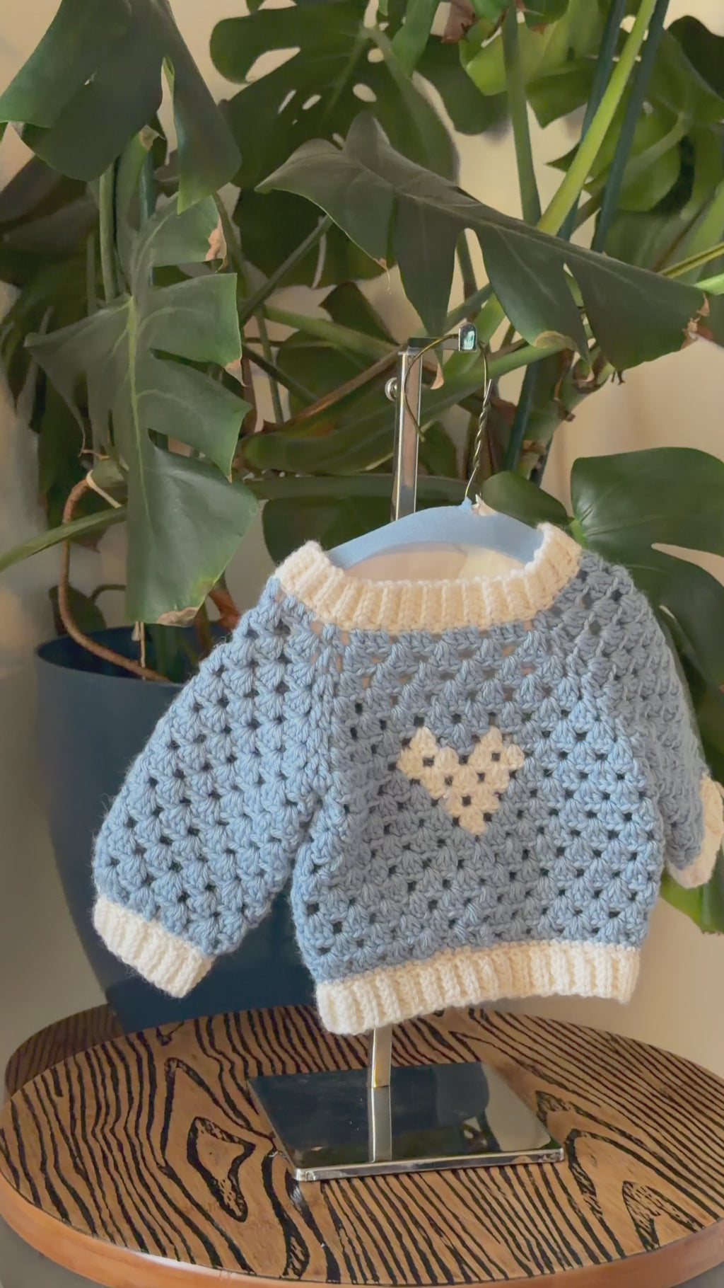 Handmade Merino Blend Crochet Baby Sweater/Jumper with Heart Motif